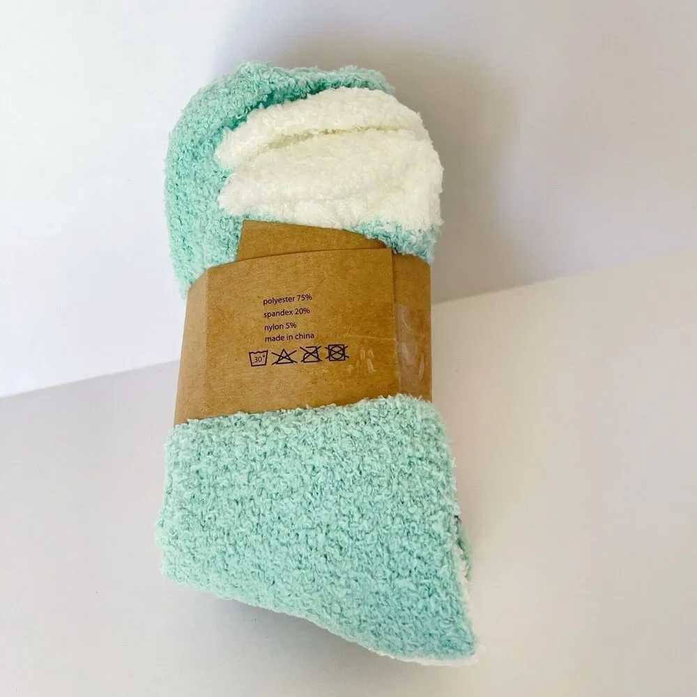 3 Pairs Women’s Fuzzy Cozy Slipper Socks Winter Warm Soft Plush Blue Size 9-11